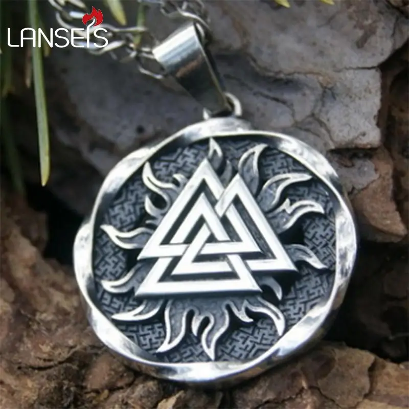 lanseis10pcs The Valknut Viking Pendant  Viking Necklace Scandinavian Norse Viking Jewelry Norway men necklace