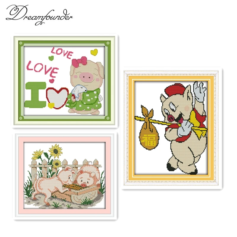 Sister pig cross stitch kit aida 14ct 11ct count printed canvas stitches embroidery DIY handmade needlework