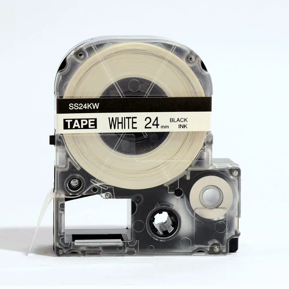 Free shipping 24mm black on white KINGJIM tape SS24KW/LC-6WBN compatible both KINGJIM  tapes LABELWORKS LW-400 LW-600