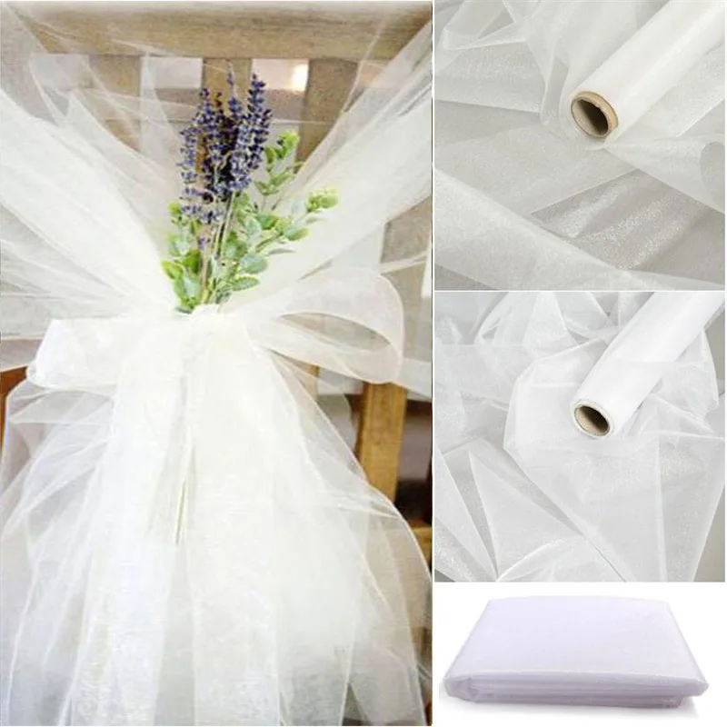 48cmx5m Mariage Crystal Yarn Tulle Roll Sheer Wedding Backdrop Decoration Organza Fabric Chair Sash Table Skirt DIY Supplies