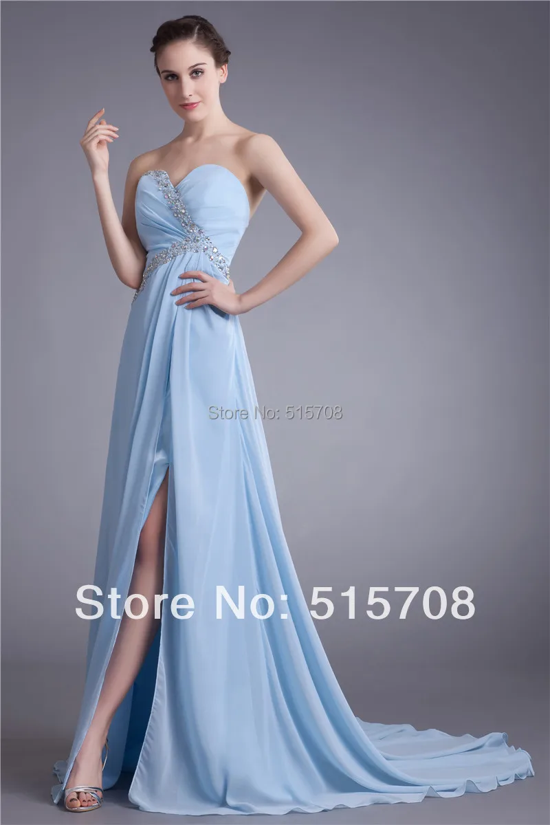 Custom Sweetheart Chiffon Prom Gowns Front Split Formal Evening Dresses Cheap Free Shipping Size 2 4 6 8 10 12 14 16