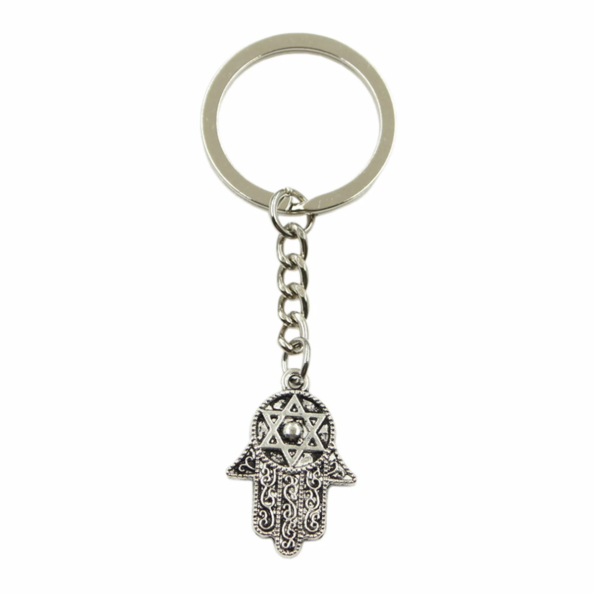 New Hot Men Key Ring Key Chain Keychain Gift Jewelry Silver Color Hamsa Palm Fatima Hand Star Of David Pendant Great Promotion