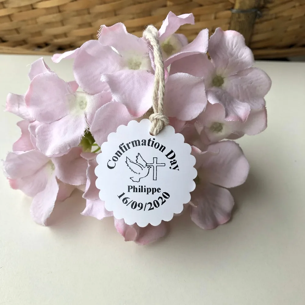 Confirmation personalized tags my first holy communion thank you gifts favor present decoration dove crucifix white Kraft tag