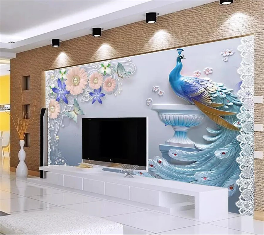 wellyu Custom wallpaper 3d murals European retro hand-painted floral peacock abstract background wallpaper decorative painting