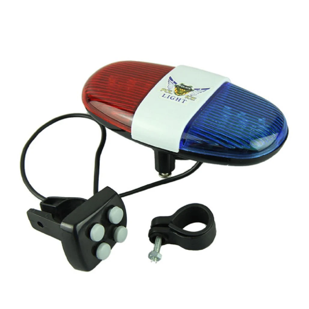 Bicycle Cycling 4 Tones 6 LED Electronic LED Warning Lights Siren Horn Beeper Bell