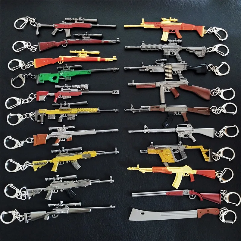 

Game PLAYERUNKNOWN'S BATTLEGROUNDS Cosplay Costume Keychain AKM 98k Weapon Model Keyring PUBG Pan Helmet For Fan's Gift