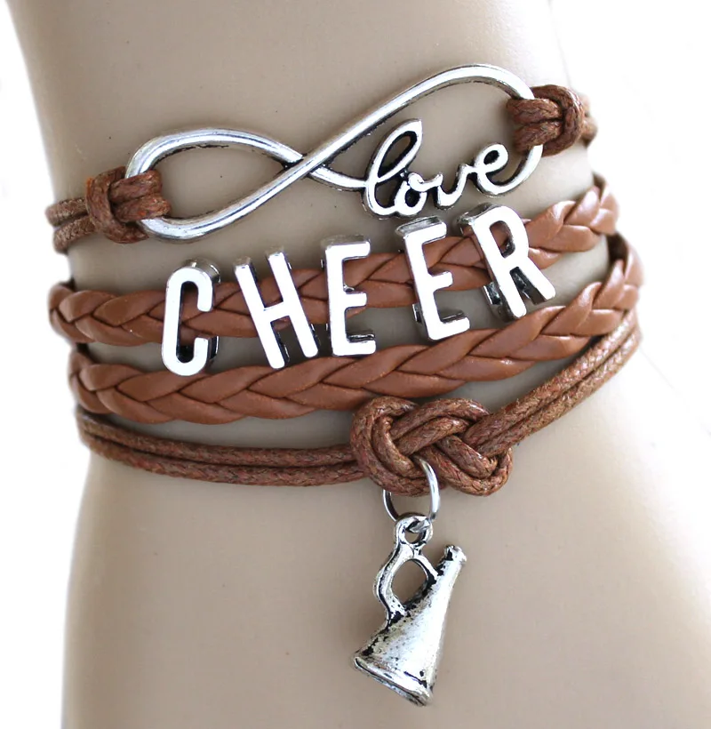 HOT Infinity Bracelet Love Cheer Jumping notes words Megaphone Wrap Bracelet Cheer Team Cheerleader Cheering Bracelet