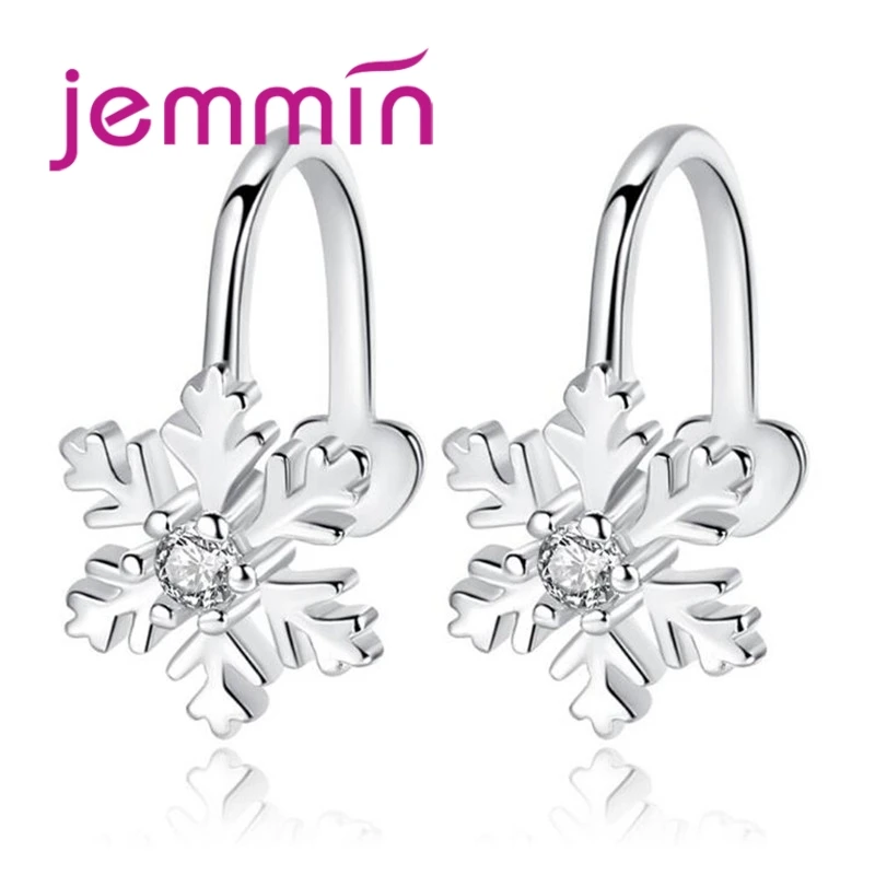 Exquisite Solid Snow Flake Shape Female 925 Sterling Silver  Elegant Piercing Girls Party Sweet No Hole Ear Clip Wholesale