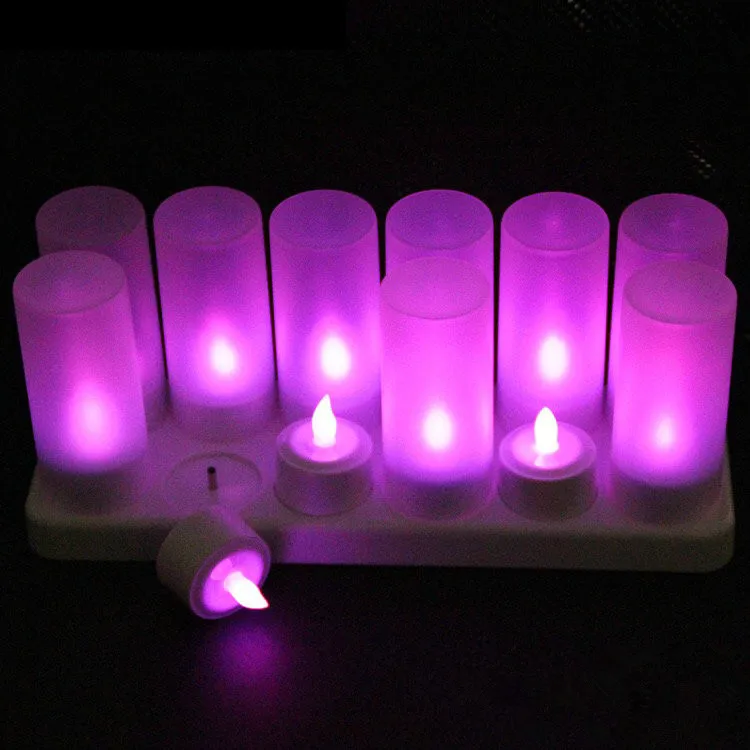 set of 12 Rechargeable Flameless led Glow Flicker TeaLight Candle Waxless lamp Xmas wedding Bar party Home Club table decoration