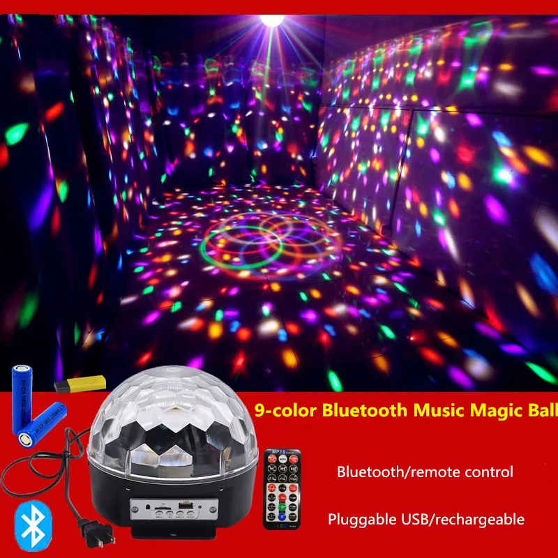 Imagem -02 - Luz do Estágio Led Rgb Controle de Som Premium 27w 9leds Rgb Lâmpada Mágica Bola de Cristal Discoteca Luz Laser de Casamento Festa em Casa de Lase