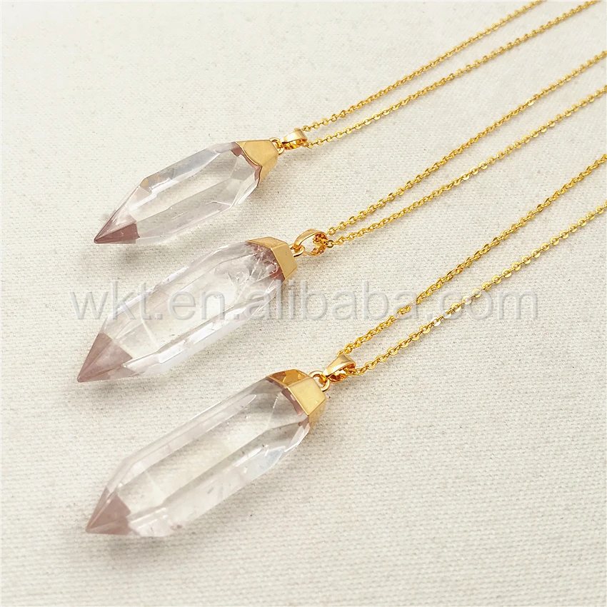 WT-N872 Wholesale gold color clear quartz point necklace hot bullet shape natural crystal quartz point necklace