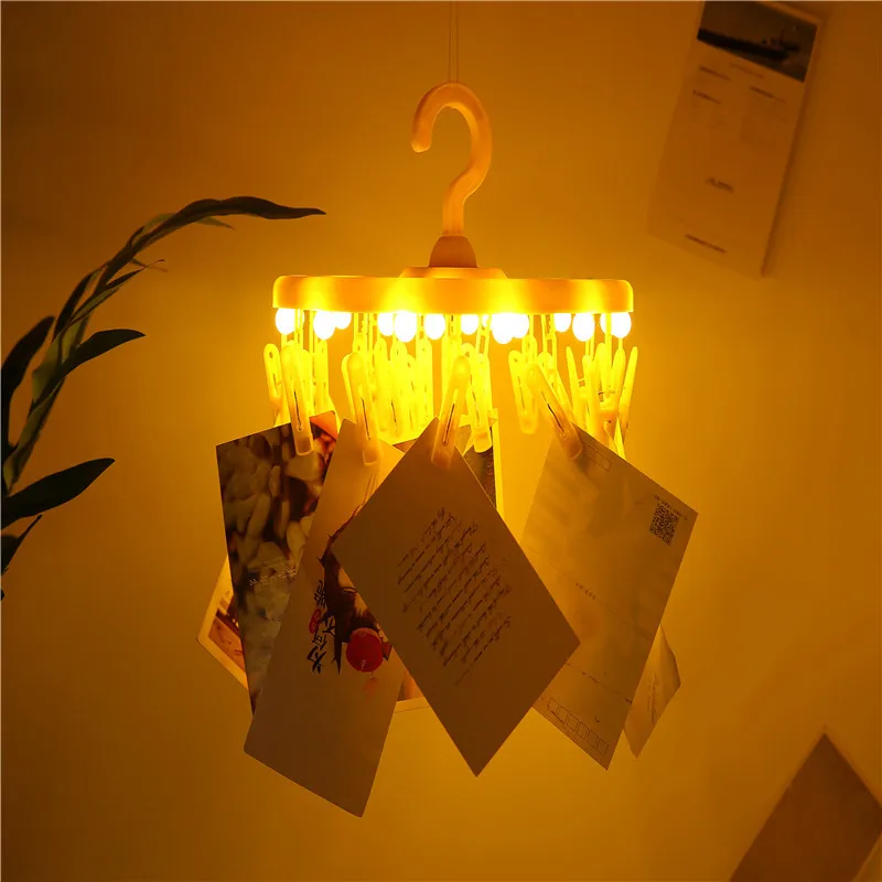 

mycyk Folding Cloth Hangers Clip Lamp LED Night Light Home Party Children Bedroom Decor Kids for Hanging Photos Memos Pictures