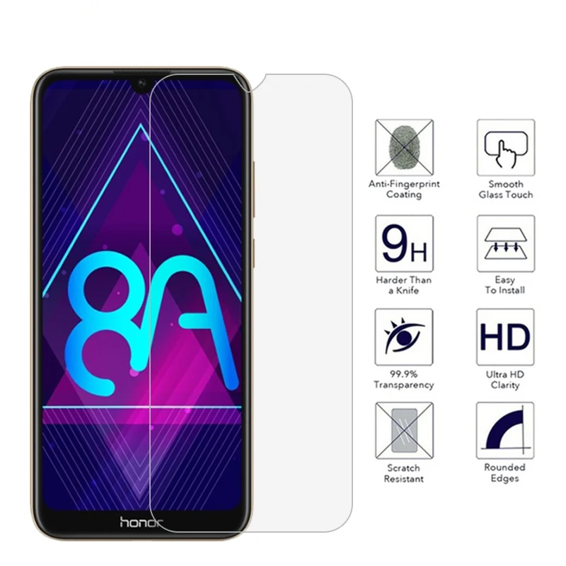 Закаленное стекло 0,3 мм для Huawei Honor 8A JAT-LX1, Honor 8A 8 A 6,09 дюйма, защитная пленка для экрана Honor 8A, чехол + комплекты для очистки