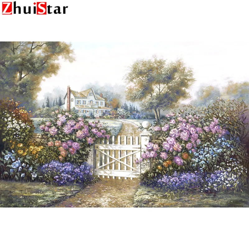 Zhui Star Diamond Painting Picture of Rhinestones Flower door Full Square Diamond Embroidery Beadwork Cross Stitch 5D LWR