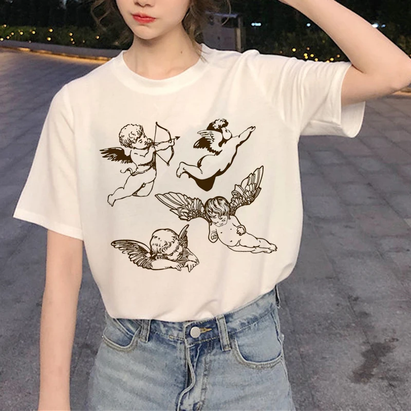 New Harajuku Angel Funny T Shirt Women Ullzang Aesthetic Kawaii T-shirt 90s Graphic Cartoon Tshirt Korean Style Top Tees Female