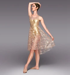 Girls Ballet Dancing Performance Dress Children Dance Suit Adults Modern Ballet Dance Skirt Performance Golden Dress D-0439