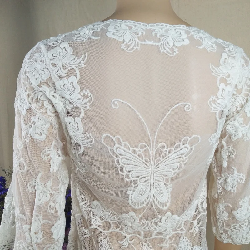 Thin summer short cardigan fashion ladies knitted sweater sun-proof cover up cute flower butterfly embroidered lace cardigan