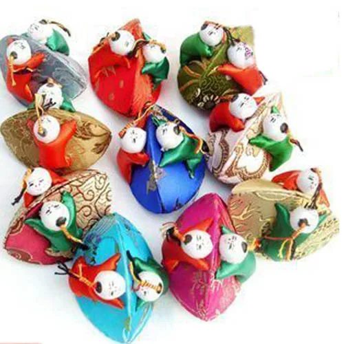 Cute Kids Shell Ring Gift Jewelry Box Small Silk Brocade Cardboard Packaging Box Chinese style Trinket Coin Storage Case 50pcs/l