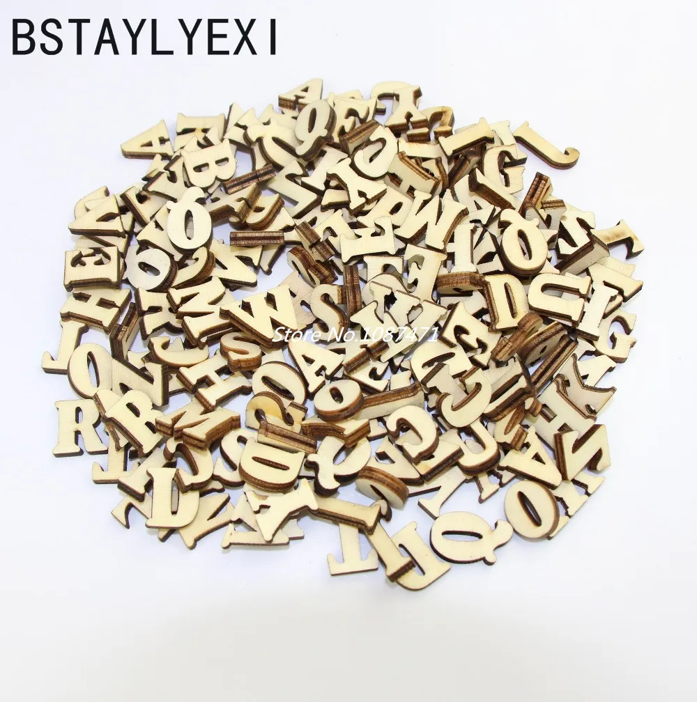 104 Uds. Letras del alfabeto inglés completo números de madera artesanía decoración del hogar alfabeto boda cumpleaños figuritas miniaturas