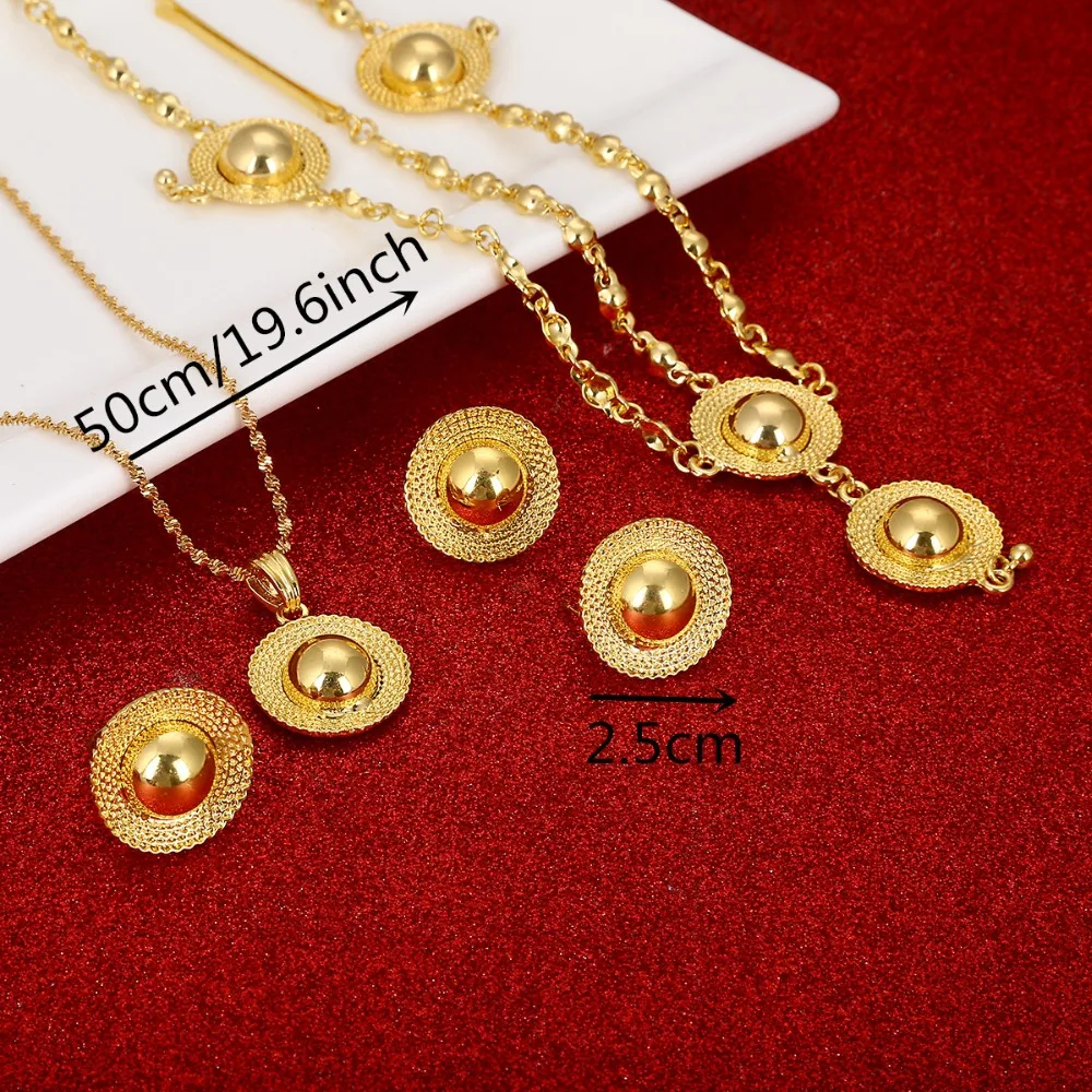 Ethiopian Jewelry Sets Gold Color Habesha Pendant Necklaces Earrings Ring Bangles African Wedding Gifts Eritrean