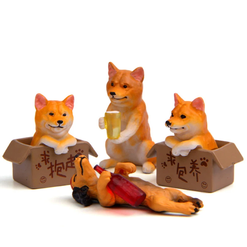 4pcs/lot  Bulldog Welsh Corgi Figures Toys Resin Seeking Nurturing Puppy Action Figure Toys Model Ornaments Home Decor