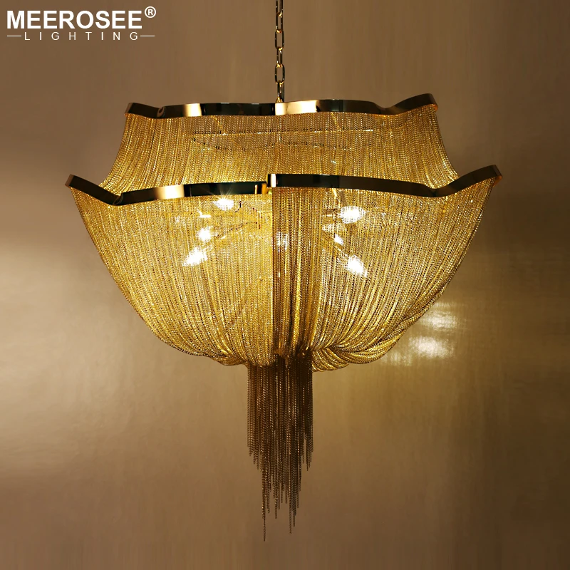 

Meerosee Chandelier Lighting lampadari Modern Gold Aluminum Chain Pendant Lamp For Living Room Foyer Suspension Luminaire