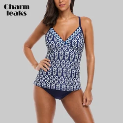 Charmleaks damski zestaw tankini dwuczęściowy strój kąpielowy w stylu vintage, w kwiaty stroje kąpielowe z nadrukiem seksowne bikini push up strój kąpielowy