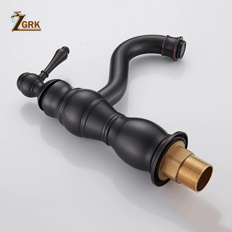 ZGRK Basin Faucets Brass Oil Rubbed Bronze Black Bathroom Sink Faucet Countertop Deck Hot Cold Mixer Water Taps