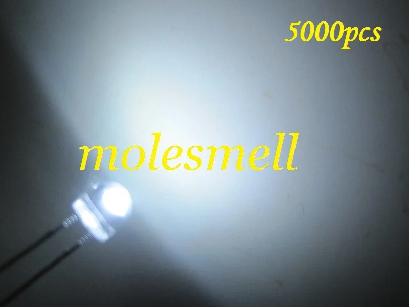 

5000pcs/lot free shipping!!! 5mm straw hat white LED(3000mcd) 5mm light-emitting diode 5mm strawhat white big/wide angle led