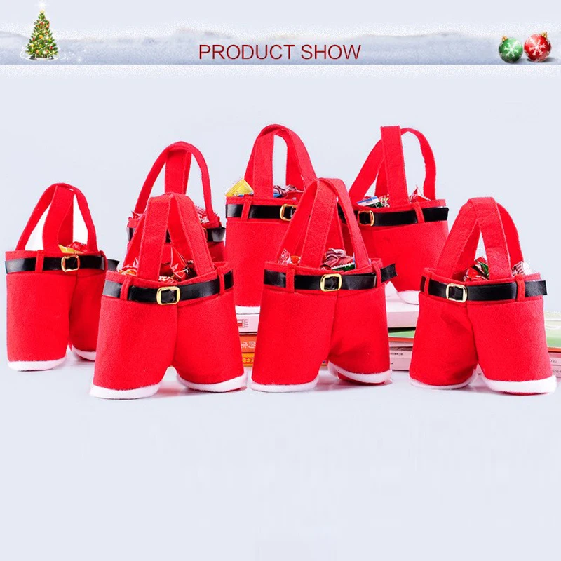 Santa Claus Suspender Pants Trousers, Christmas Gift Bags, Merry Christmas Gift, Treat Candy Wine Bottle Bag, New Decor, 10 Pcs