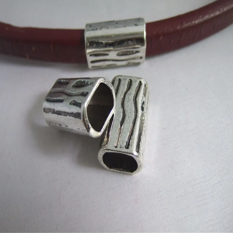 5Pcs Antique Silver Color Long Bar Tube Licorice Sliders  For 10x6mm Licorice Leather Bracelet Jewelry Making