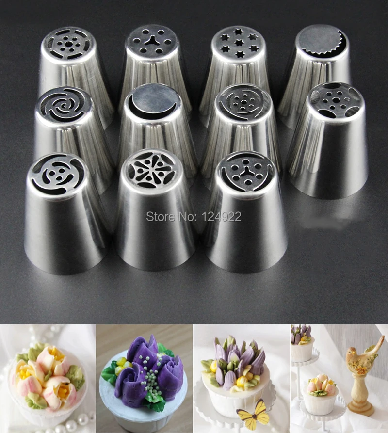 

11 Pcs/set Larger Stainless Steel Russian Tulip Icing Piping Nozzles Fondant Cake Decorating Tip Sets Tools