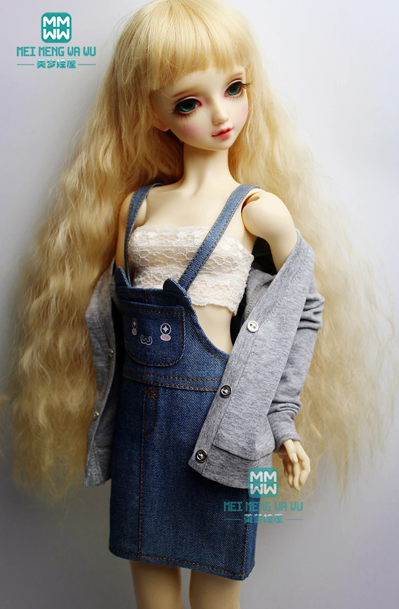 60cm bjd Puppen kleider für bjd Puppen mode lässig Jeans rock Strickjacke Socke