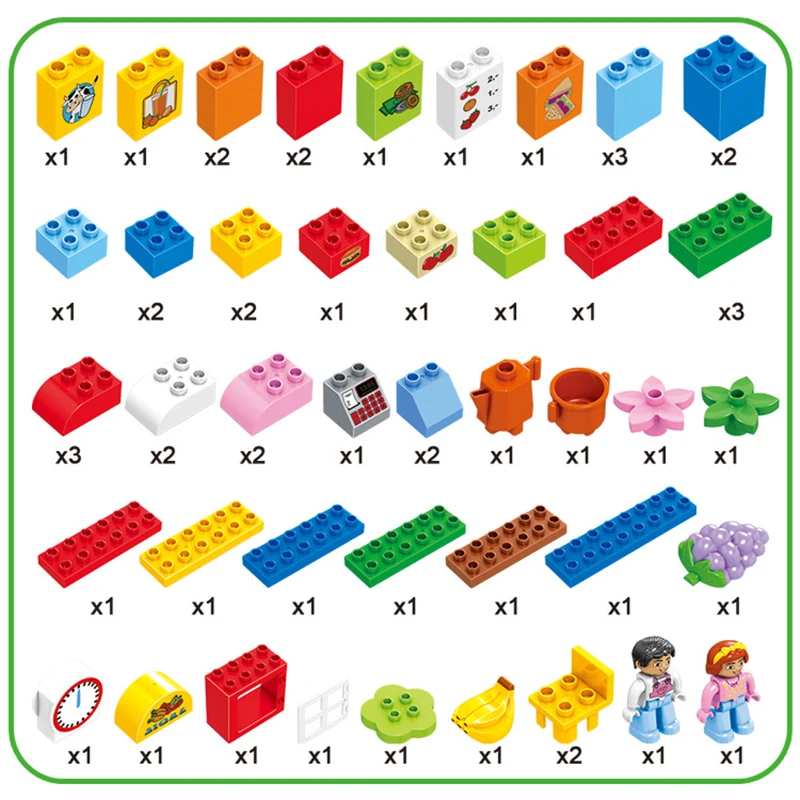 57pcs Large Particles Duploed City Mall Supermarket Fruit Store Building Blocks DIY Kids Games Educational Toys For Children