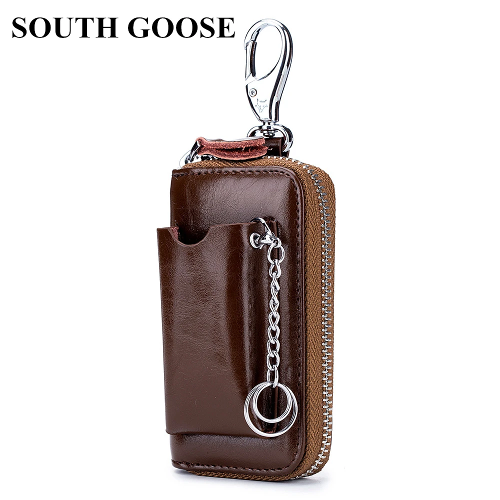 

Genuine Leather Key Wallets Men Car Key Holders Cowhide Multifunction Zipper Home Key Case Housekeeper Women Smart Keychain Case