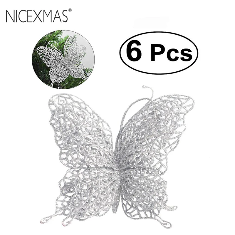 

NICEXMAS 6Pcs Christmas Butterfly 3"/8cm Christmas Decorations Flower Flower Garland Decorationsations Ornaments Wedding Party
