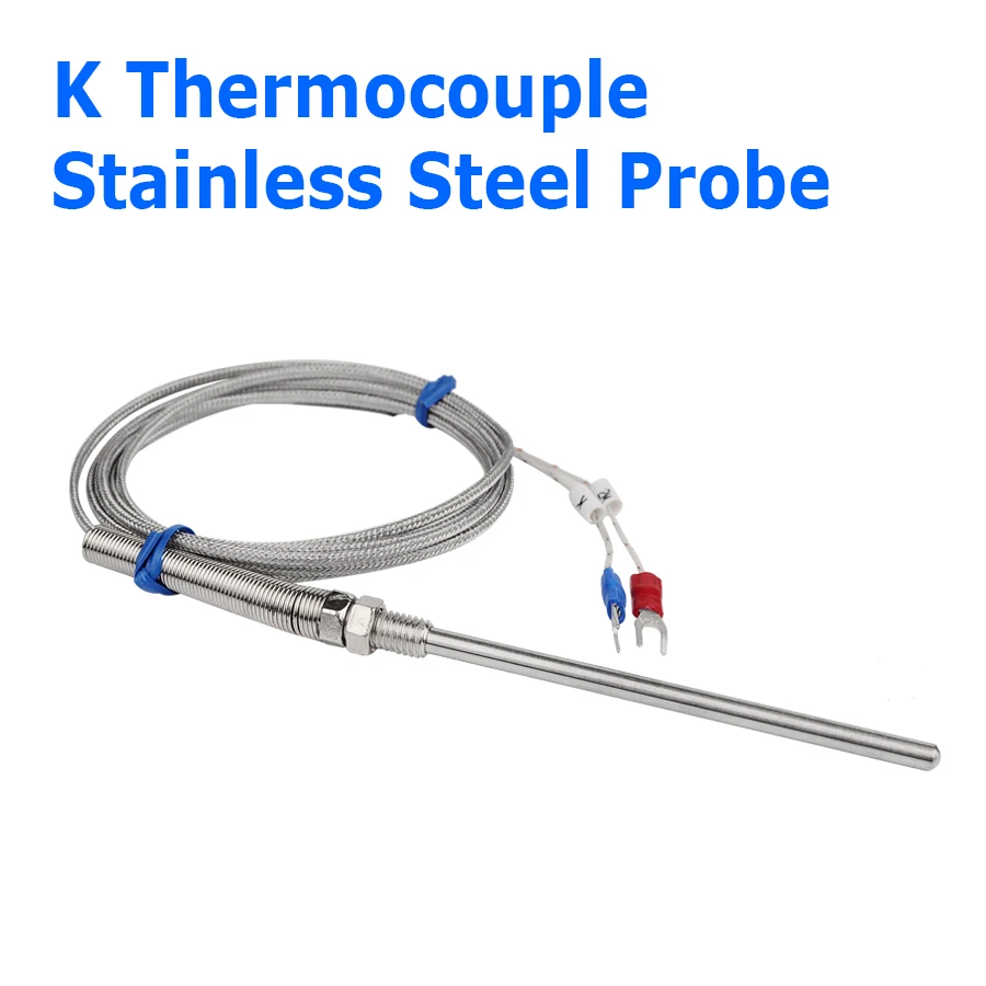 Stainless Steel Probe Temperature Controller Sensor K Type Thermocouple Tube with 1m 2m 3m 4m 5m Wire Cable