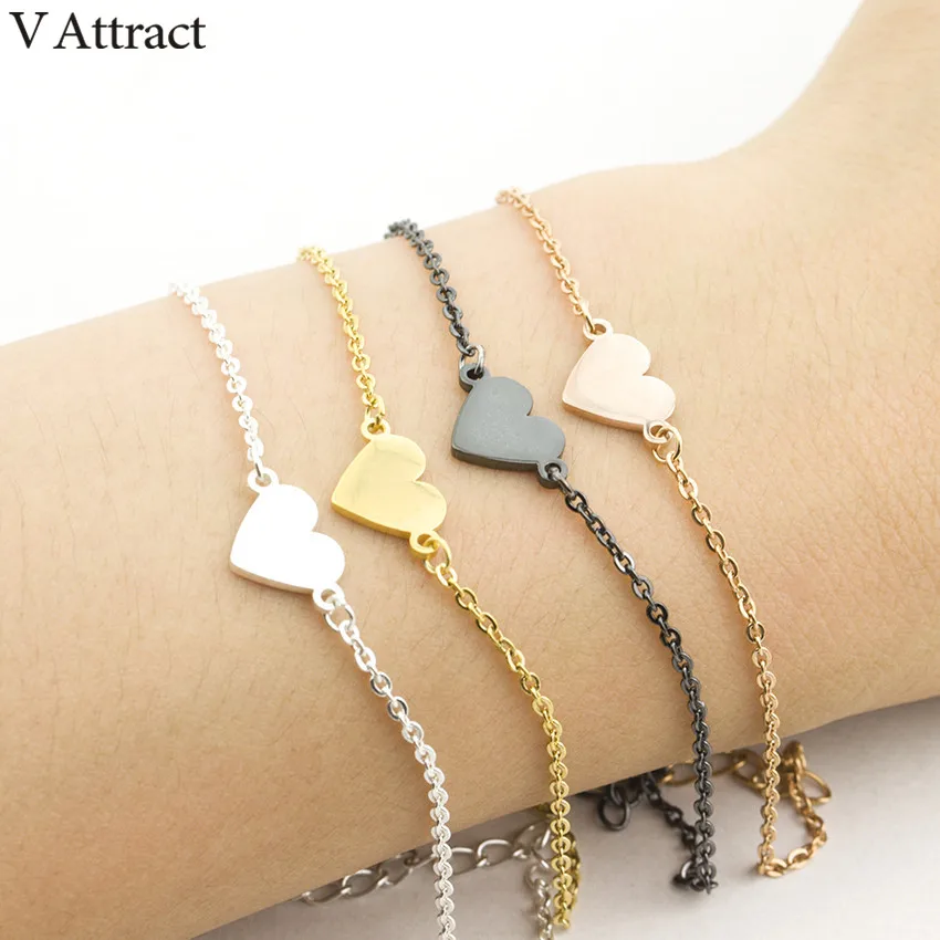 

V Attract Holiday Gift Stainless Steel Chain Cute Heart Bracelet For Women Charm Jewelry Black Pulseras Mujer Moda 2018