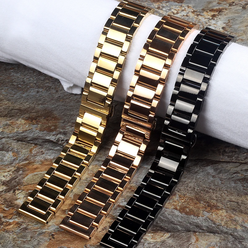 

18MM 20MM 21MM 22MM 24MM Stainless Steel Watchbands silvery Golden Rose gold Men Metal Polished watch bracelets Watch Strap Band