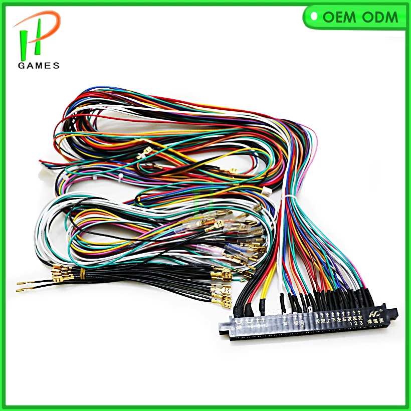 Free shipping 4 pcs Jamma arcade wire harness with 5, 6 action button wires 2 players JAMMA wiring for DIY arcade game parts