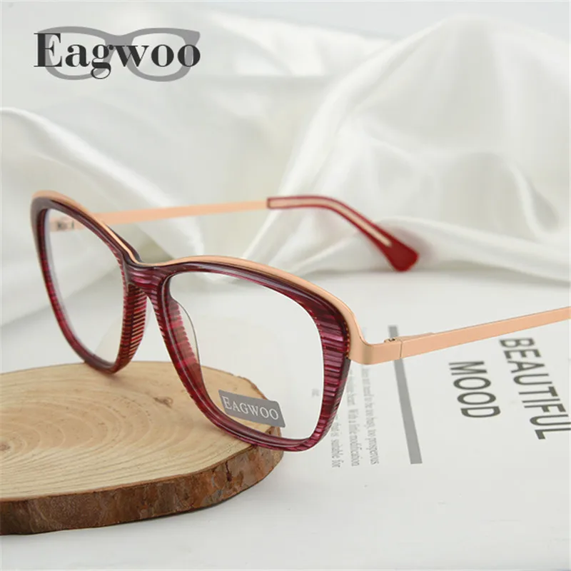 

Eagwoo Women Designed Eyeglasses Prescription Optical Frame Lady Spectacle Cat Eye Vintage Style Glasses with Spring Temple 1147