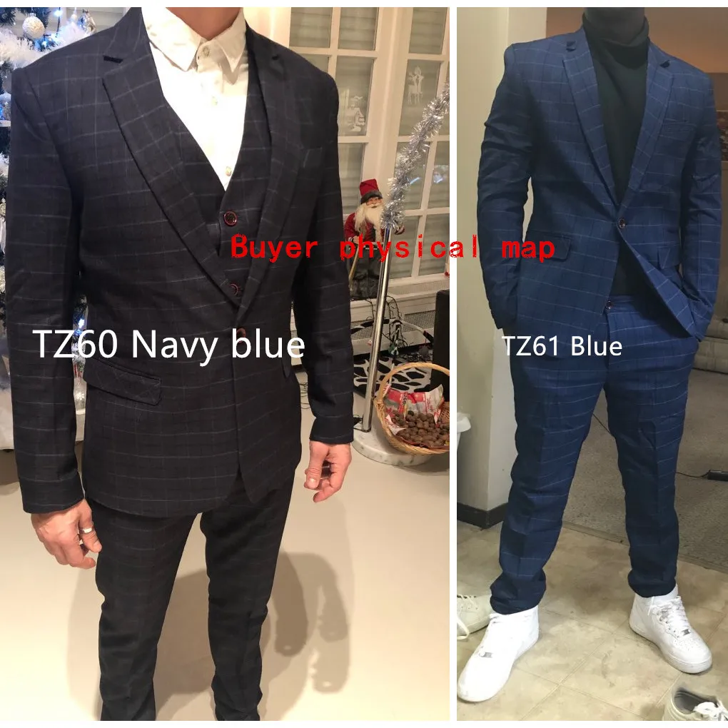 3-piece Set ( Jacket + Vest + Pants ) High-end Brand Boutique Men\'s Plaid Formal Suit Groom Wedding Dress Banquet Suit Mens Set