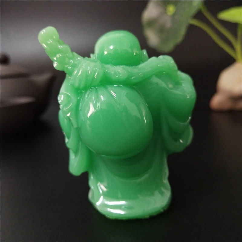 Glowing Chinese Money Laughing Buddha Statue Sculpture Man-made Jade Stone Home Decoration Maitreya Buddha Statues Figurines