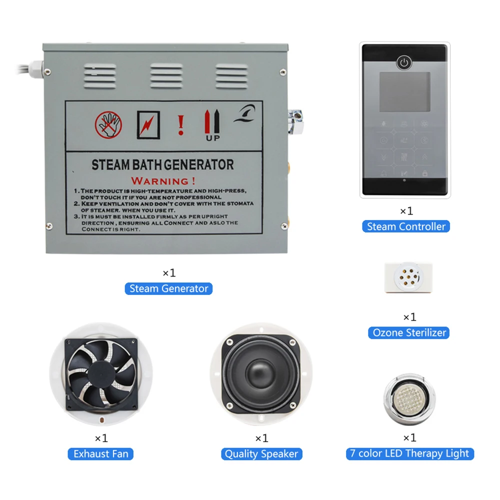 Generador de Sauna para baño de vapor con Bluetooth, 4,5 kW, con ducha, accesorios para Spa, válvula de seguridad de latón, vaporizador de drenaje automático, controlador de radio FM