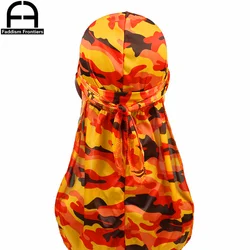 Moda Camo męska Silky Durags Turban drukuj mężczyźni Silk Durag nakrycia głowy bandany pałąk akcesoria do włosów czapka piracka fale szmaty