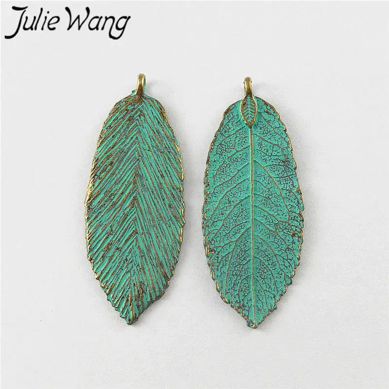 Julie Wang 10pcs Antique Green Bronze Leaves Alloy Patina Charms For Necklace Pendants Findings Jewelry Making Accessory