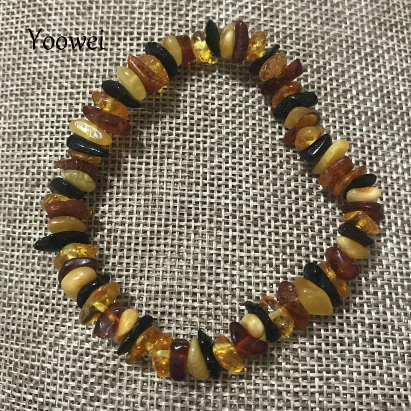 Yoowei Stretch Amber Bracelet for Women Adult Gift Elastic Style Irregular Stone Baltic Natural Chips Amber Jewelry Wholesale