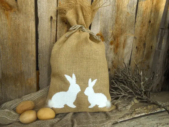 Shabby Chic Easter Bunny Burlap Wedding Party Gift Favour Bags birthday Bachelorette Hangover Kit party favor Candy pouches