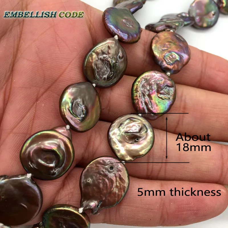 baroque pearl simple classic brown coffee color bracelet round coin flat shape natural freshwater pearls fold face