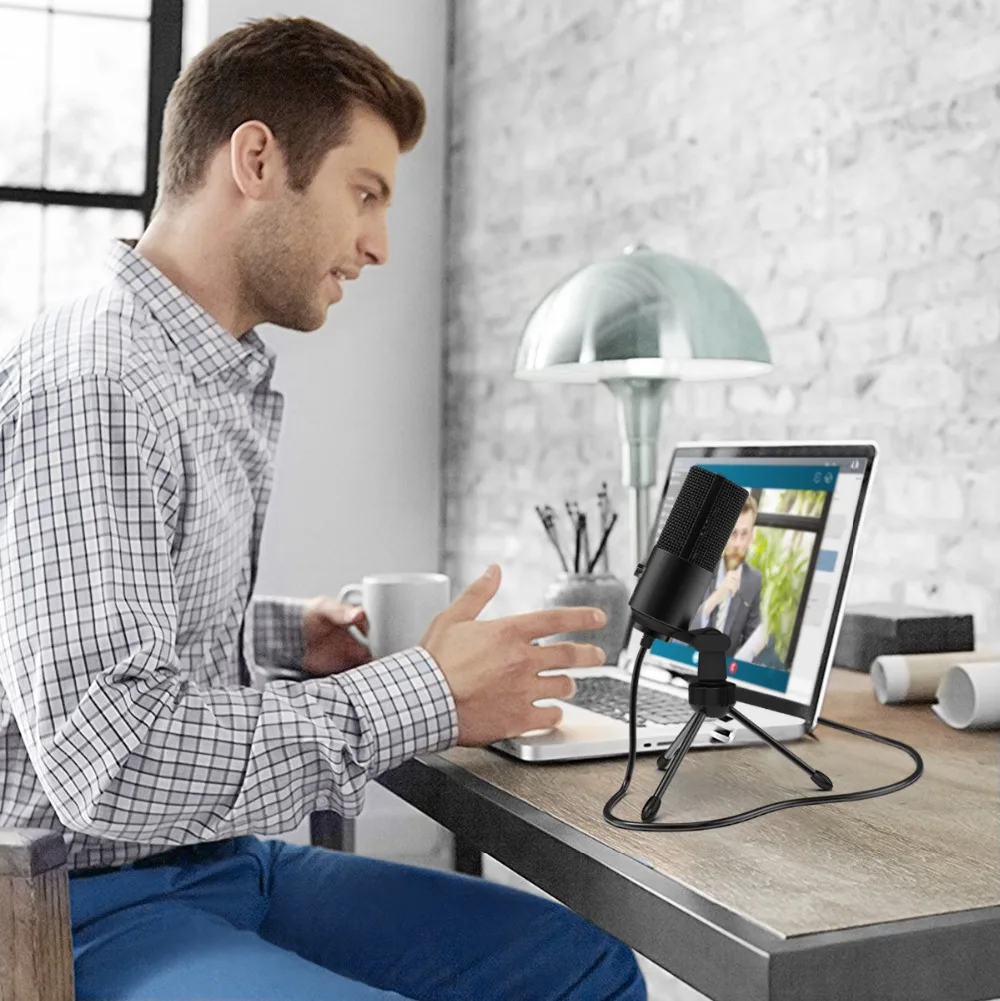 Fifine USB คอนเดนเซอร์เกมไมโครโฟนสำหรับแล็ปท็อป Windows Studio Built-in Sound CARD